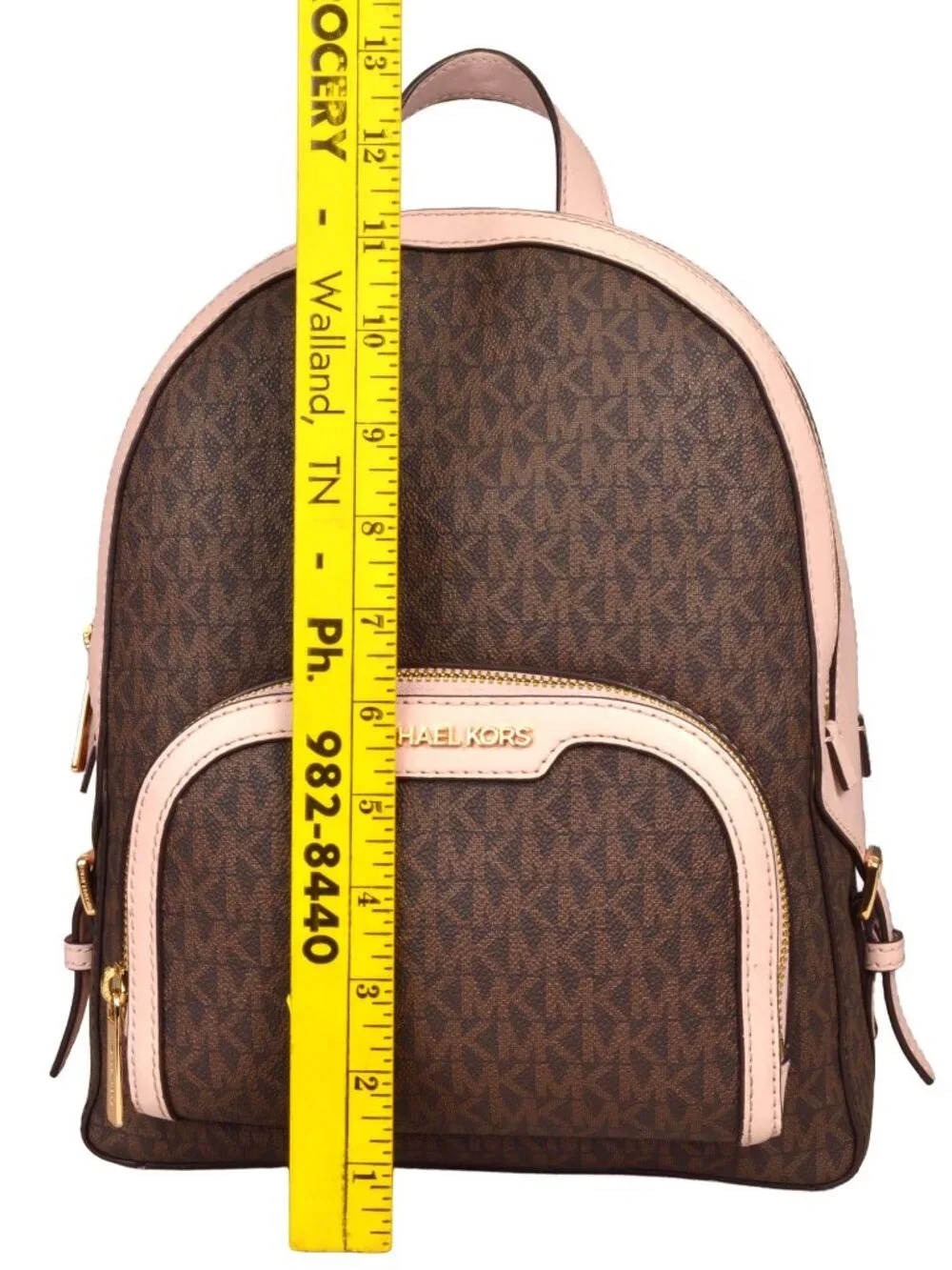 Michael Kors Jaycee Medium Logo Backpack Brown Pink Print